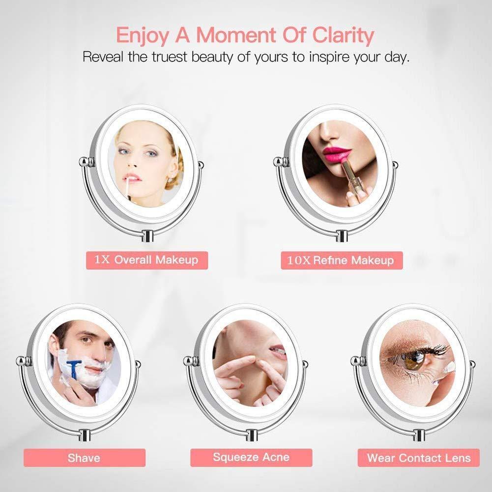 Suuim Makeup Mirror Lighted Makeup Mirror 10x Wall Mounted Shaving Mirrors Magnifying with Dimmable Lights, Bathroom Mirror with Lights and Magnification, T