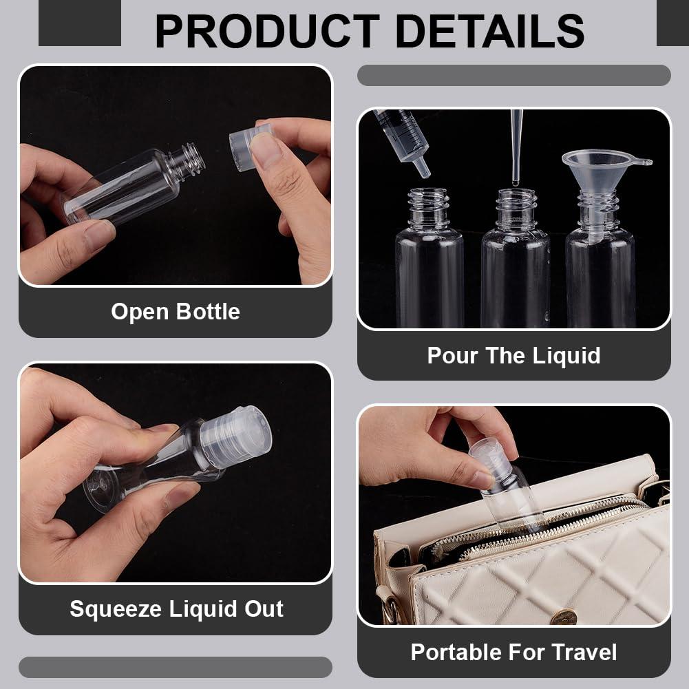 BENECREAT BENECREAT 10 Pack 30ml/1oz Travel Squeeze Bottles, Refillable Flip Top Bottles PET Toiletries Containers Sample Bottles with Dropper and Hopper for Makeup Foundation, Shampoo Toner Cosmetic