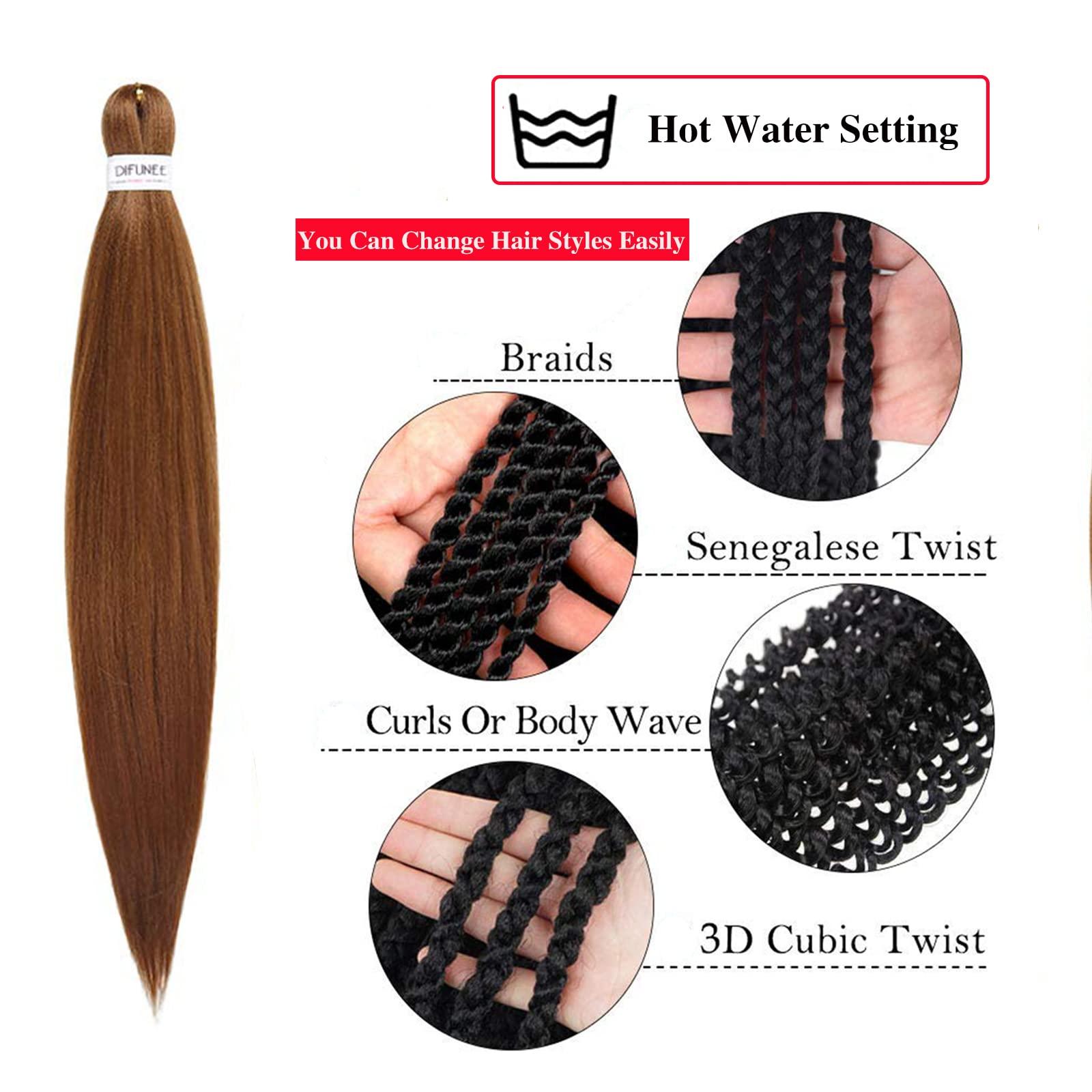 DIFUNEE DIFUNEE Pre-stretched Braiding Hair - 16 Inch 8 Packs Brown Short Braiding Hair For Twist or Box Braids, Yaki Texture Hot Water Setting Synthetic Braiding Hair Extensions (16 Inch, 30-8P)