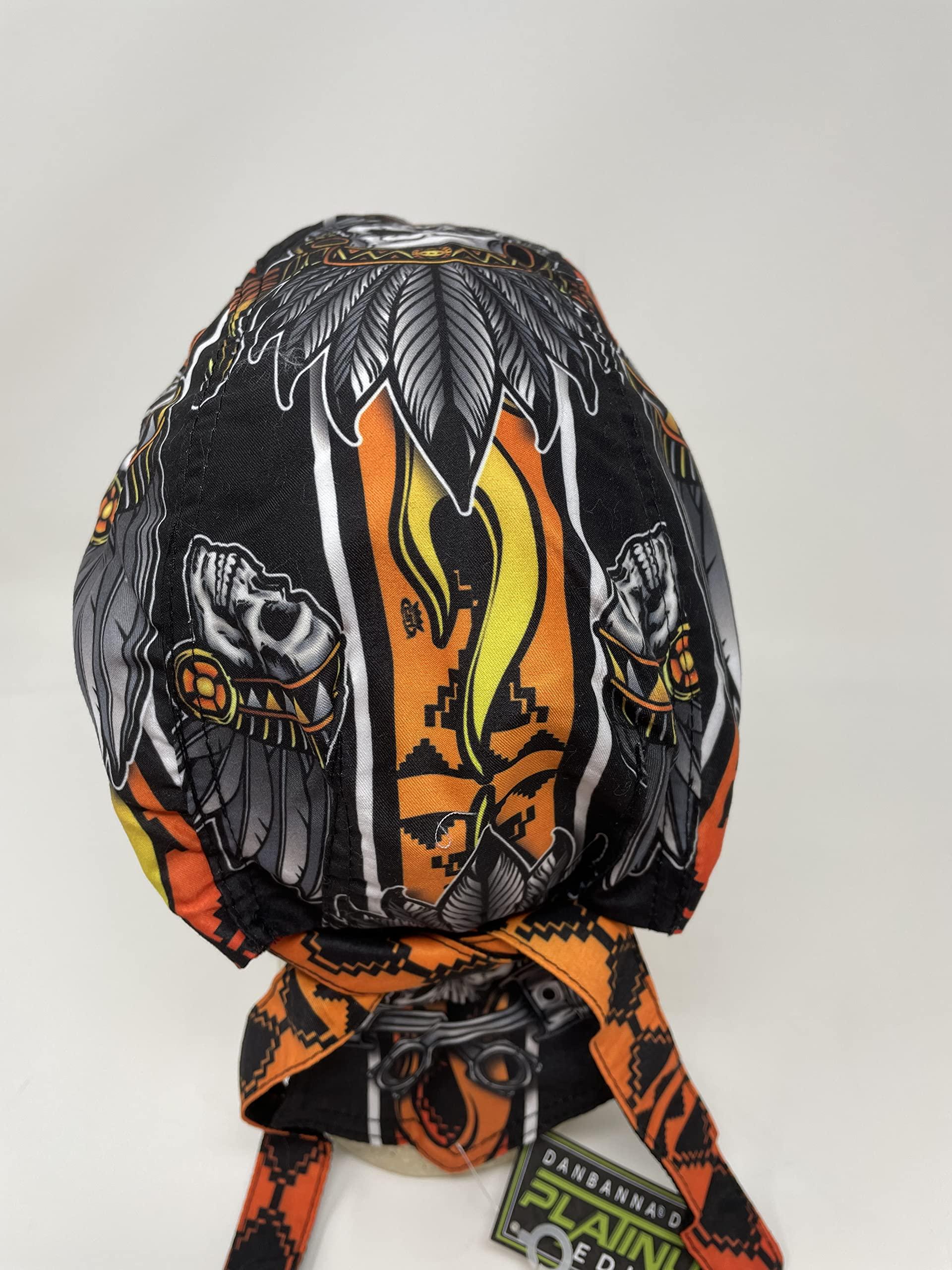 Capsmith Platinum Biker Doo Rag Durag Headwrap Black Orange Yellow Native American Indian Chief Feathers Headdress Sweatband