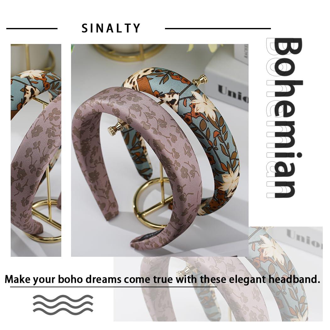 Sinalty Sinalty Printed Wide Headbands Boho Headband Padded Silk Hairbands Cute Beauty Fashion Hair Accessories for Women Pack of 2 (Elegant)
