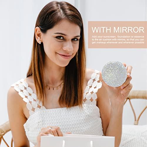 KEYPOWER KEYPOWER Makeup Powder Empty Box with Bling Diamond Loose Powder Compact Empty Container with Powder Puff and Mirror Refillable for Home or Trip (White)