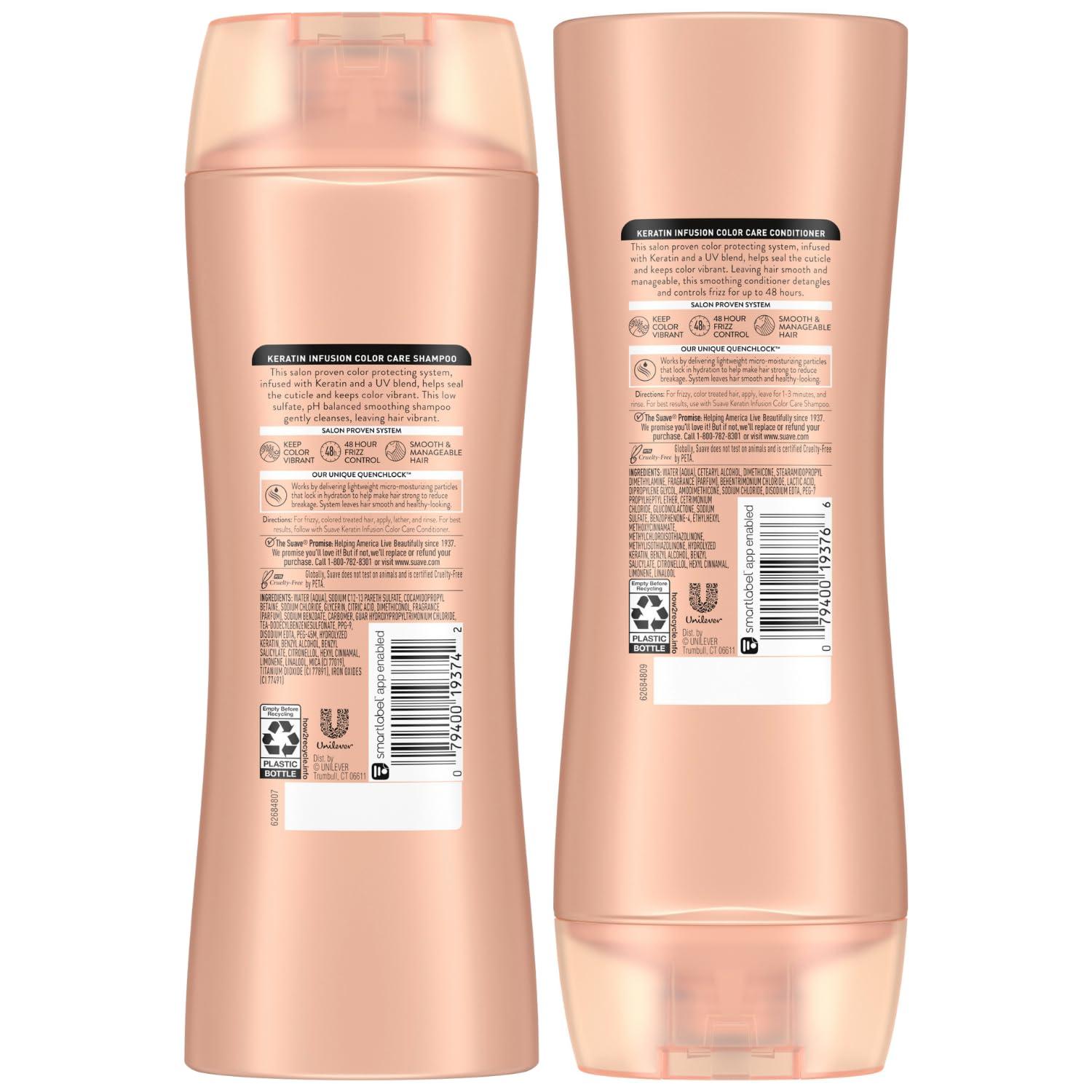 Suave Suave Shampoo and Conditioner Set, Keratin Infusion, Color Care Keratin Hair Treatment, Detangler & Frizz Control, 12.6 Oz Ea (2 Piece Set)