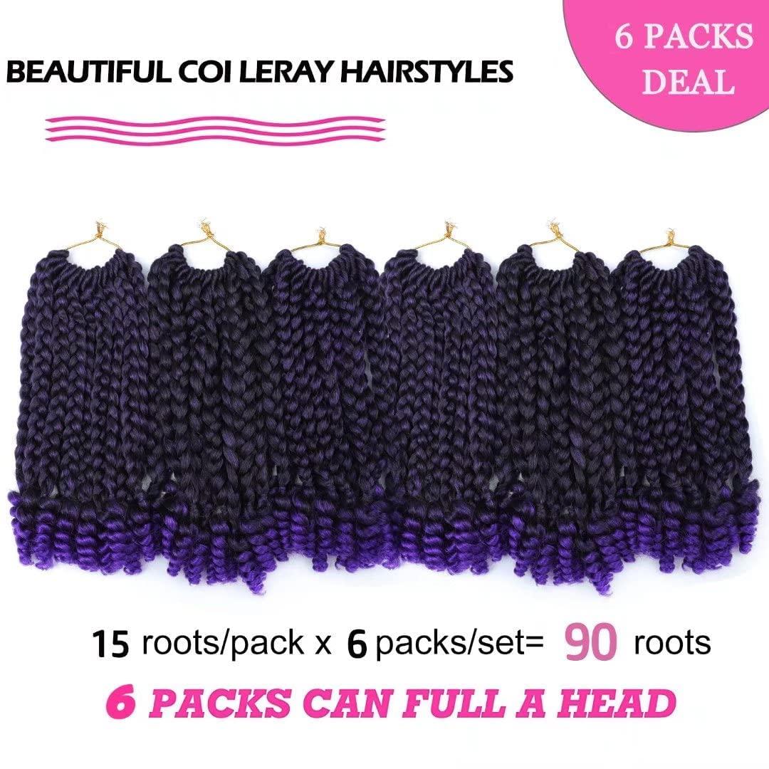 Alimiriam Purple Crochet Box Braids Curly Ends 10 inch 6 Packs Short Bob Box Braid Crochet Hair with Curly End Jumbo Crochet Braids Hair for KidsBlack Women(T1B/Purple#, 10\" 6 Packs)