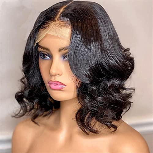 TOMYEUS TOMYEUS Wigs Synthetic Lace Wig Short Bob Wavy Lace Frontal Wigs with Natural Hairline 16-22 Inch Heat Resistant Fiber Synthetic Hair for Black Women for Daily Party (Stretched Length : 16inches)