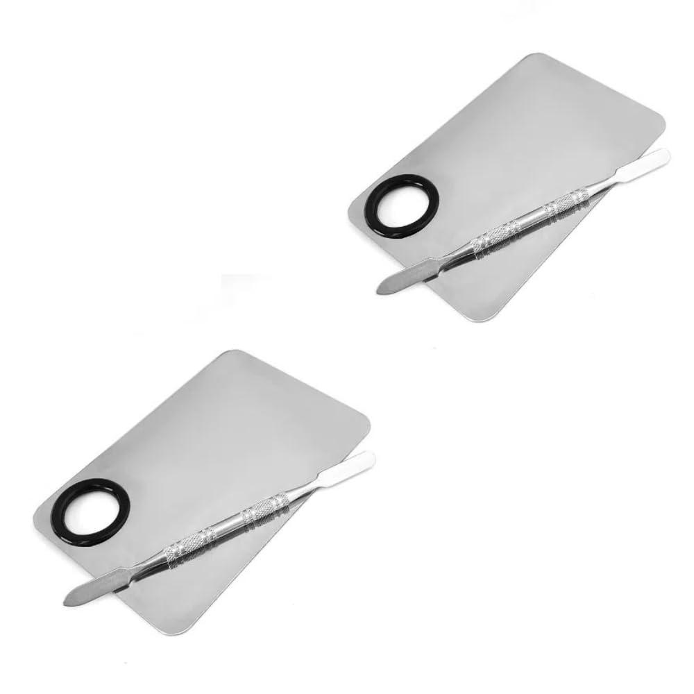 zaoalife Makeup Mixing Palette, 2 Sets Makeup Plate for Foundation, Palette Makeup Mixing Palette Stainless Steel Cosmetic Mixing Palette with Spatula Tool