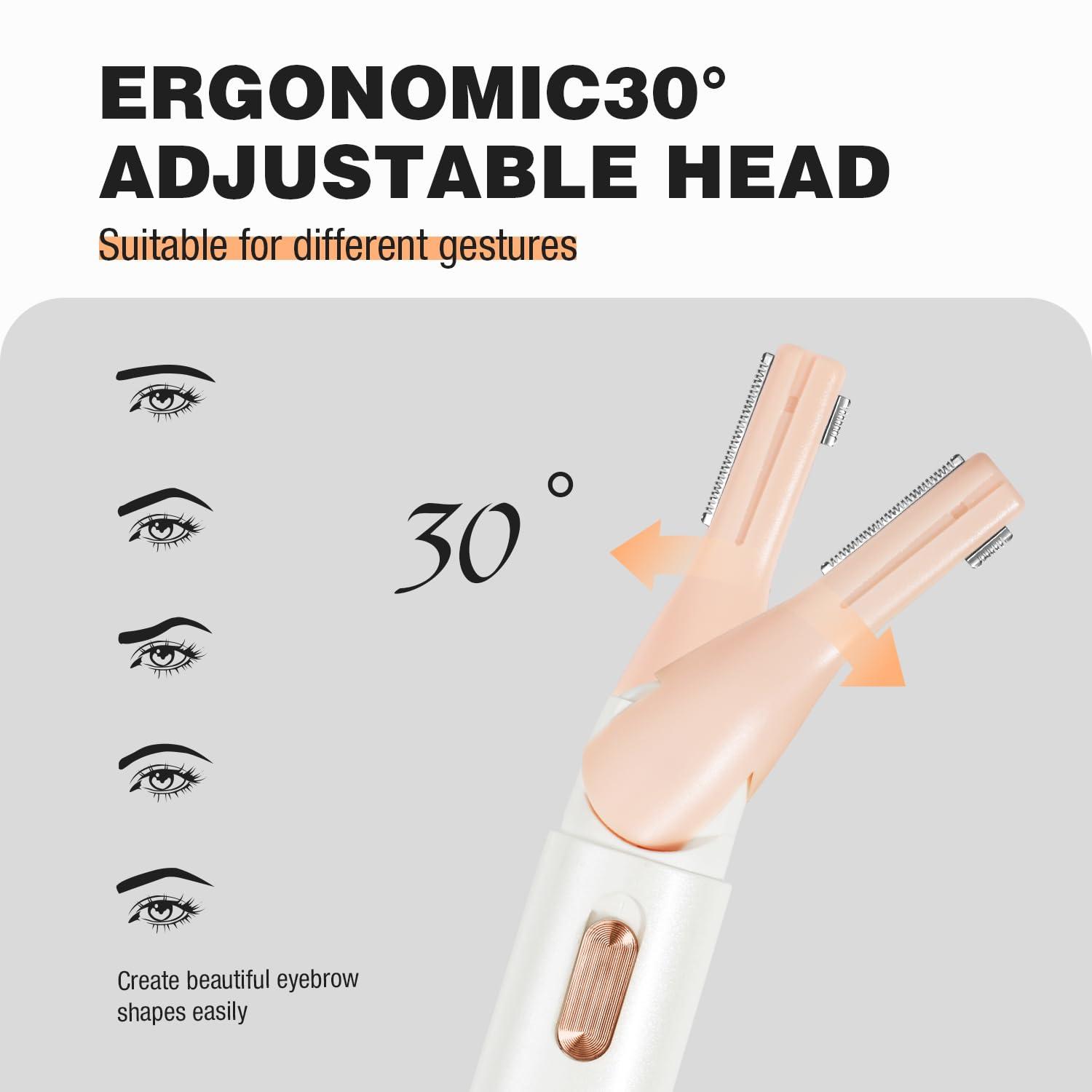 SUPRENT SUPRENT Women\'s Facial Hair Remover Eyebrow Trimmer with Pivoting Head - Rechargeable Eyebrow Razor Painless Facial Trimmer on Lips, Cheeks, Ears, Neck and Chin - Easy Cleaning - White