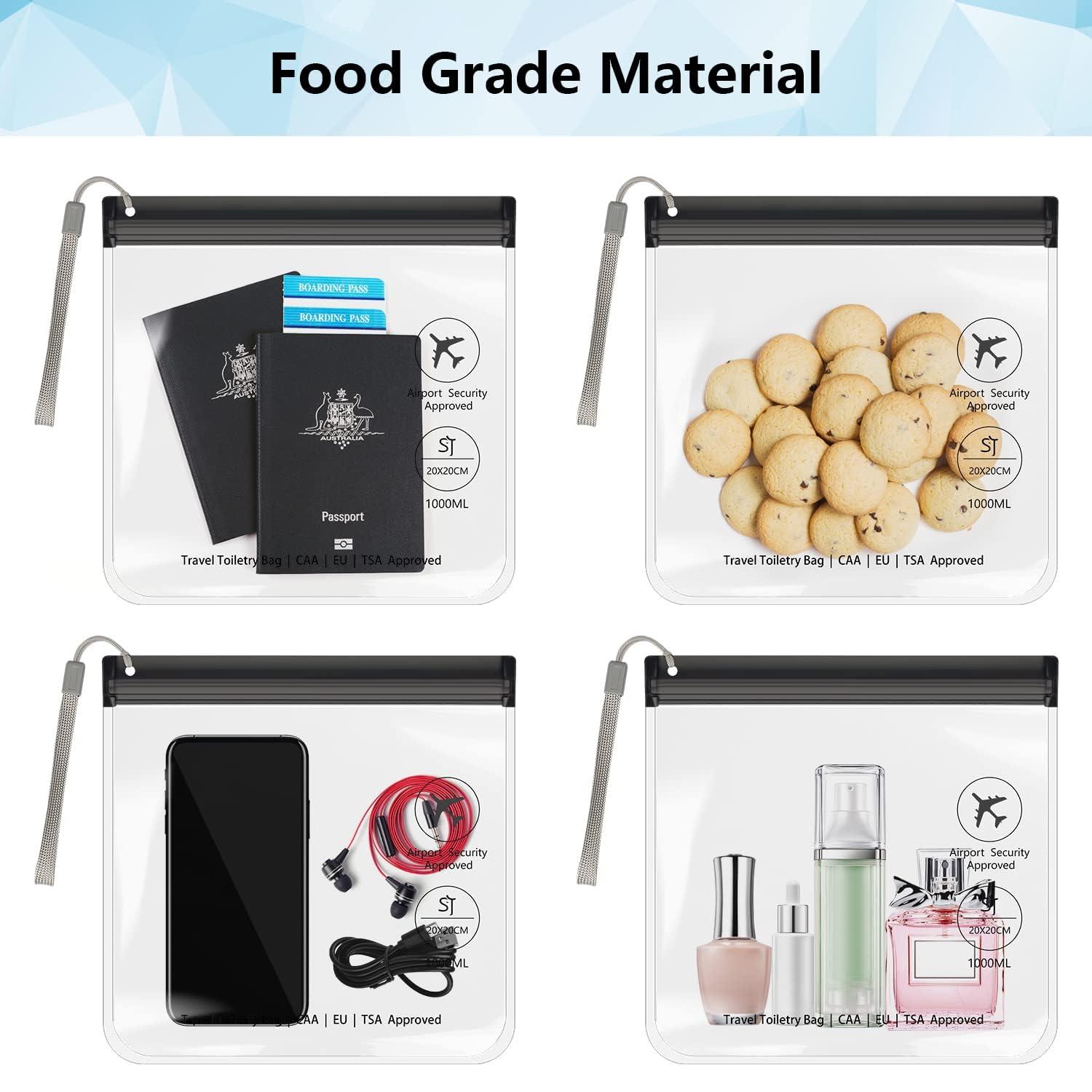 SLIJAR 4Pcs Clear TSA Approved Security Toiletry Bag Quart Size for EU UK & US Carry-on Regulations Waterproof & Leakproof Travel Bags for Liquids