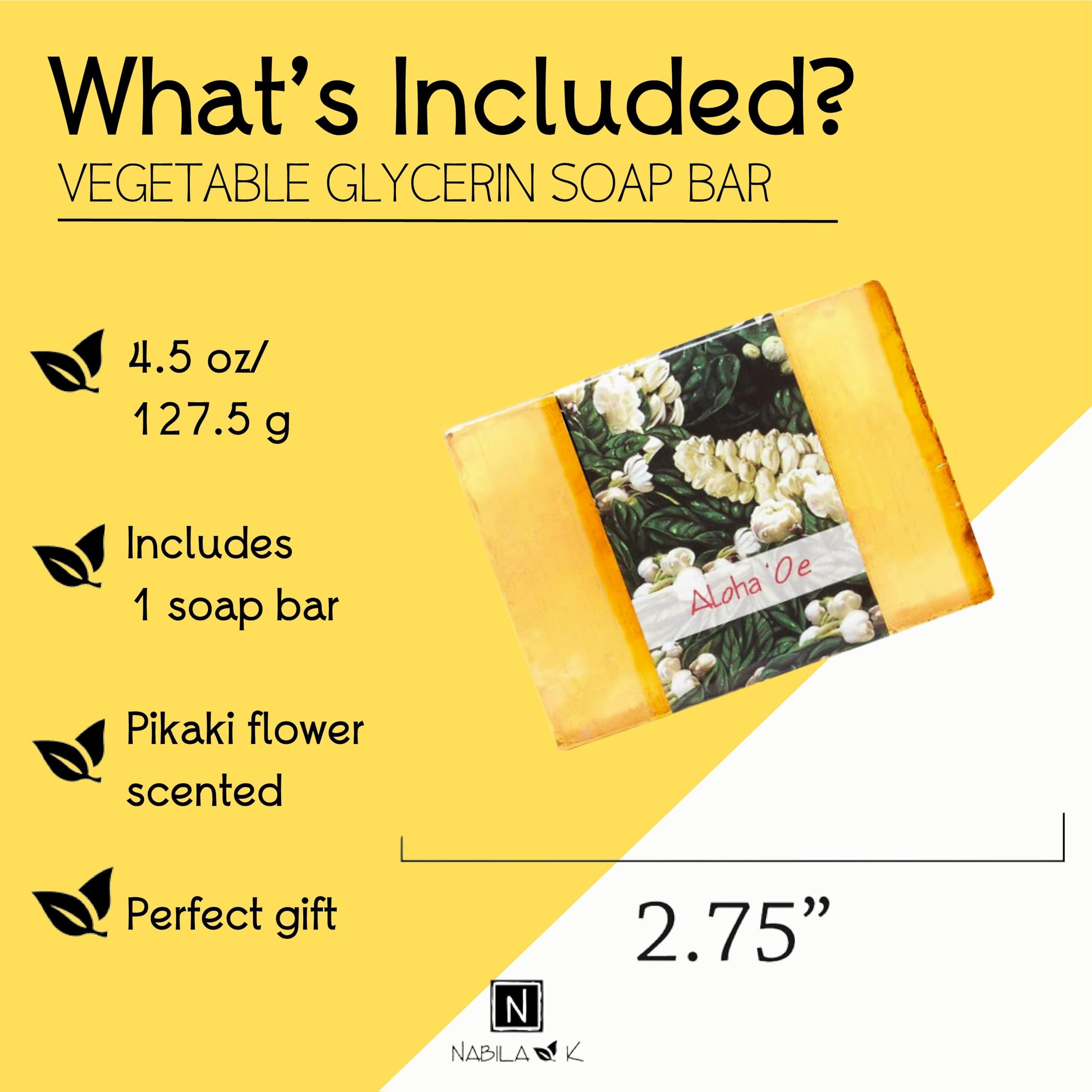 Nabila K Glycerin Bar Soap Aloha 'Oe Scent - Natural, Vegan-Friendly, Hypoallergenic - Moisturizing and Hydrating with 100% Vegetable Glycerin - Sulfate-Free, Paraben-Free, Chemical-Free - 4.5 oz
