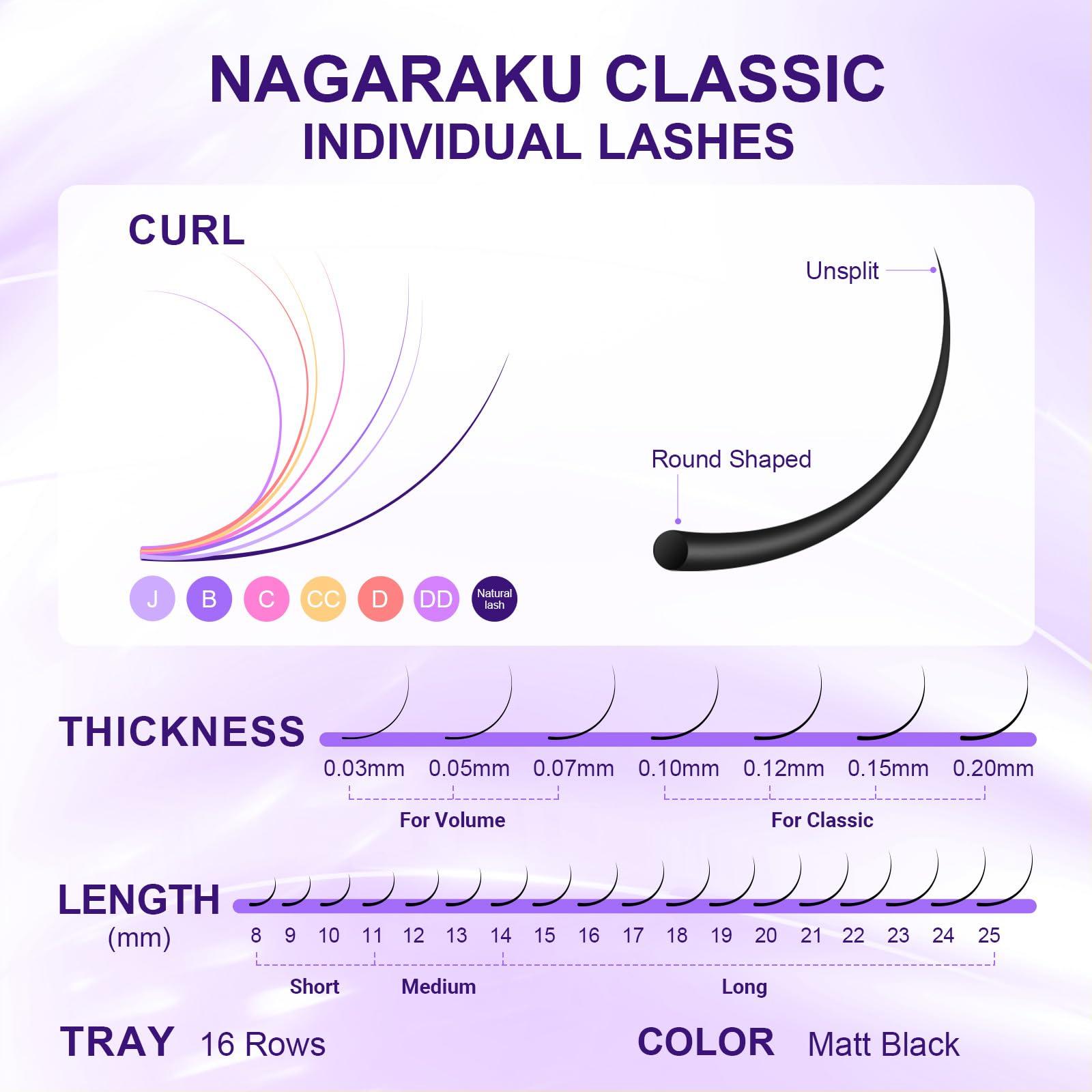 NAGARAKU NAGARAKU Eyelash Extensions Individual Lashes 0.03mm C curl 9mm 16 Rows Soft Natural Matte Black Professional Mega Volume Beauty Salon Supplies