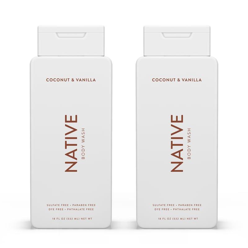 Native Native Body Wash Contains Naturally Derived Ingredients | For Women & Men, Sulfate, Paraben, & Dye Free Leaving Skin Soft and Hydrated | Coconut & Vanilla 18 oz - 2 Pk