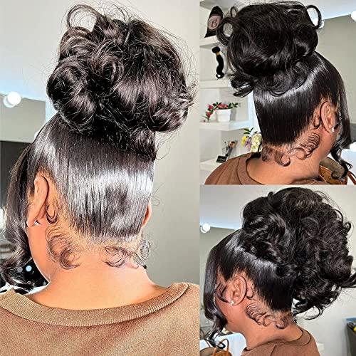 Caijuxing 16 Inch 360 Frontal Closure Body Wave 360 Lace Frontal with Bangs Baby Hair 360 Full Lace Frontal 100% Remy Human Hair 150% Density Natural Color 360 Frontal