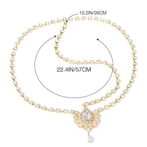 Catery Catery Head Chain Jewelry Crystal Hair Chains Boho Headpiece Pendant Head Chain Hair Jewelry Hair Accessories for Women and Girls (Gold)