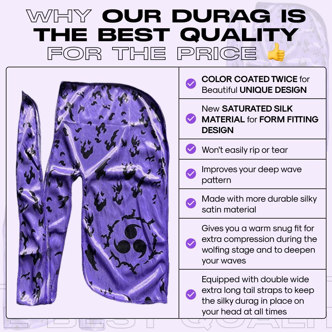 FOR KINGS. BY KINGS CROWN LMTD SUPPLY Anime Durag and Silk Bonnet 2pcs Set for Men Women, Silky Design Satin with Fabric Comfort Compression, Cursedmark