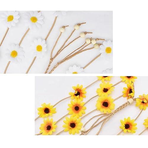 RUIFUU RUIFUU 2Pcs Flower Headband Hippie Flower Crown Sunflower Hair Accessories 60s 70s Outfits Bohemian Hair Bands Women Girls Flower Headdress Cosplay Costume Hair Accessories