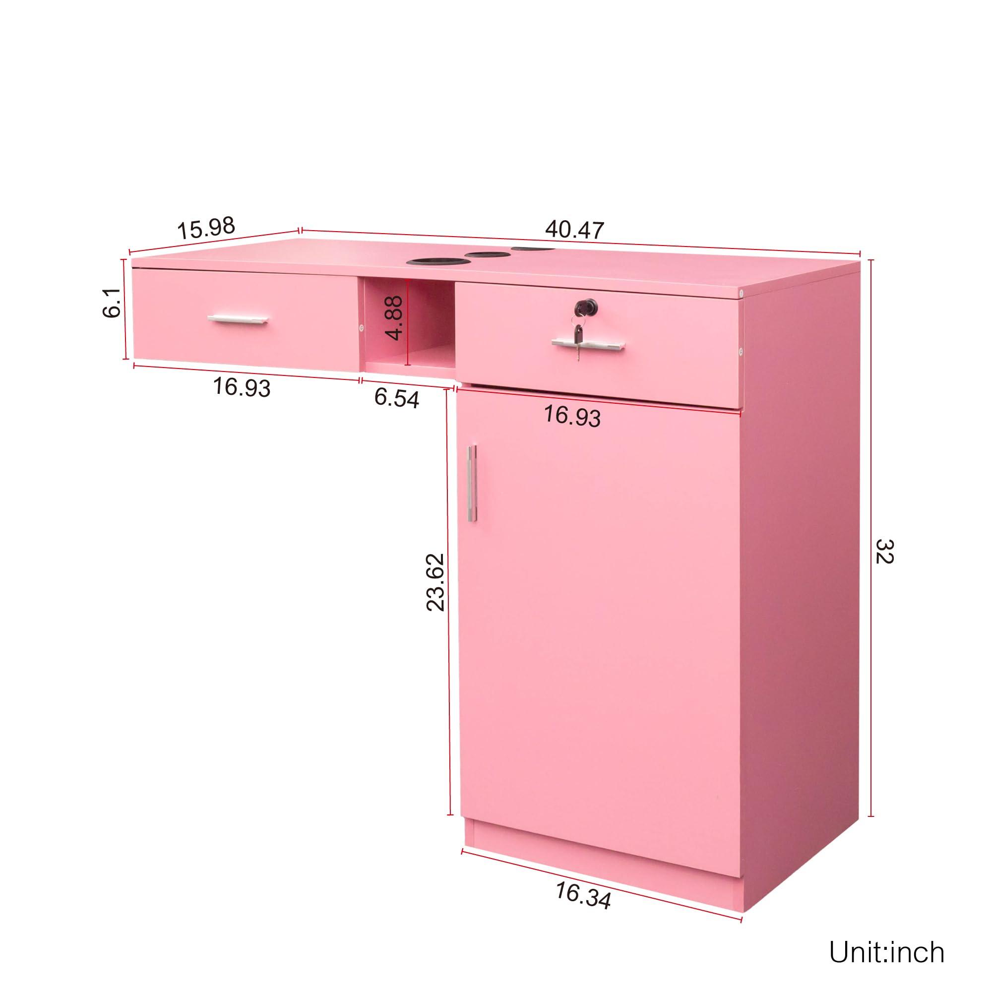 Holaki Holaki Wall Mount Barber Salon Station Set,Salon Storage Hair Stylist Equipment Set w/Appliance Holders/Lockable Drawers,Barber Salon Wood Hanging Cabinet,Equipment Set Beauty Spa Furniture Set(Pink)