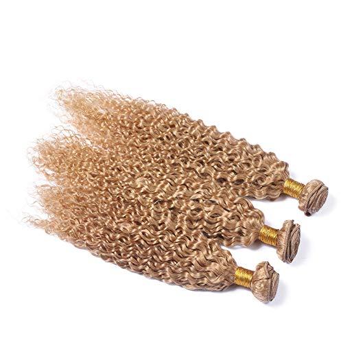 Generic #27 Honey Blonde Kinky Curly Brazilian Human Hair Weave Bundles 3Pcs 300Gram Strawberry Blonde Kinky Curly Virgin Human Hair Wefts Extensions Mixed Length (26 28 28)