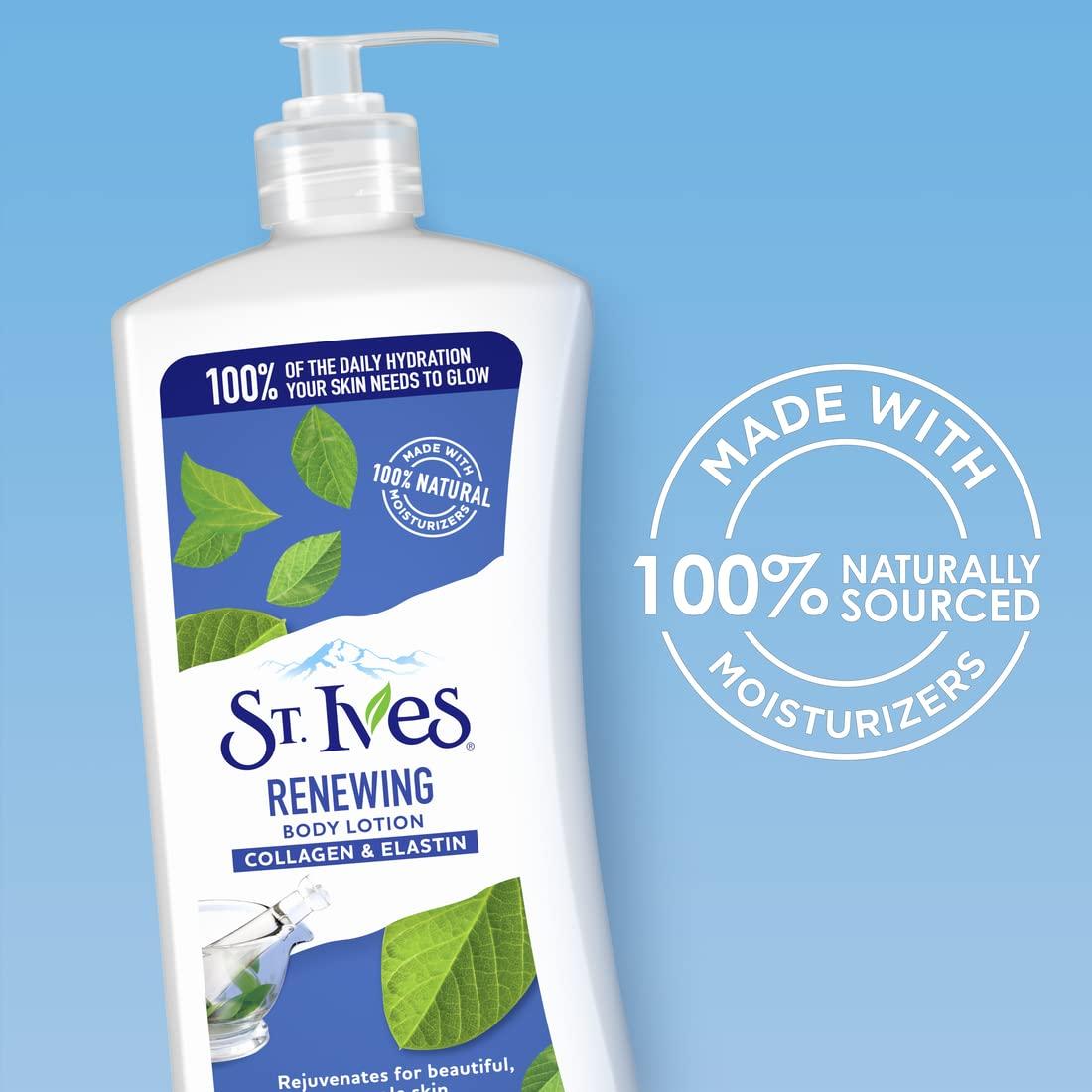 St. Ives St. Ives Renewing Hand & Body Lotion for Women with Pump, Daily Moisturizer Collagen Elastin for Dry Skin, Made with 100% Natural Moisturizers, 21 fl oz, 4 Pack