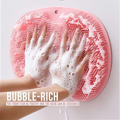 HCPBRS Shower Foot & Back Scrubber, Silicone Massage Pad Wall Mounted Back Scrubber, Shower Foot Massager Scrubber Bath Massage Cushion Brush with Suction Cups, Bathroom Wash Foot Scrubber Mat (Gray)