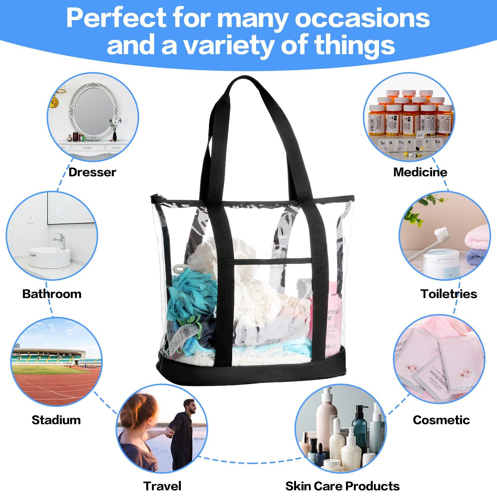 HAOGUAGUA HAOGUAGUA Extra Large Clear Cosmetic Toiletry Bag, Large Clear Makeup Bag, Waterproof Transparent Plastic PVC Tote Shoulder Bag with Handles (BLACK)