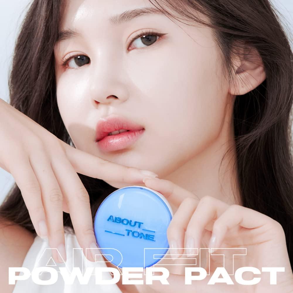 ABOUT TONE [ABOUT TONE] Blur Powder Pact (1.5 COOL FAIR) + Air Fit Powder Pact BUNDLE SET/Pressed Powder Pact with Mirror and Puff, Face Makeup Setting Powder, Finishing Powder with Sebum Control, Vegan