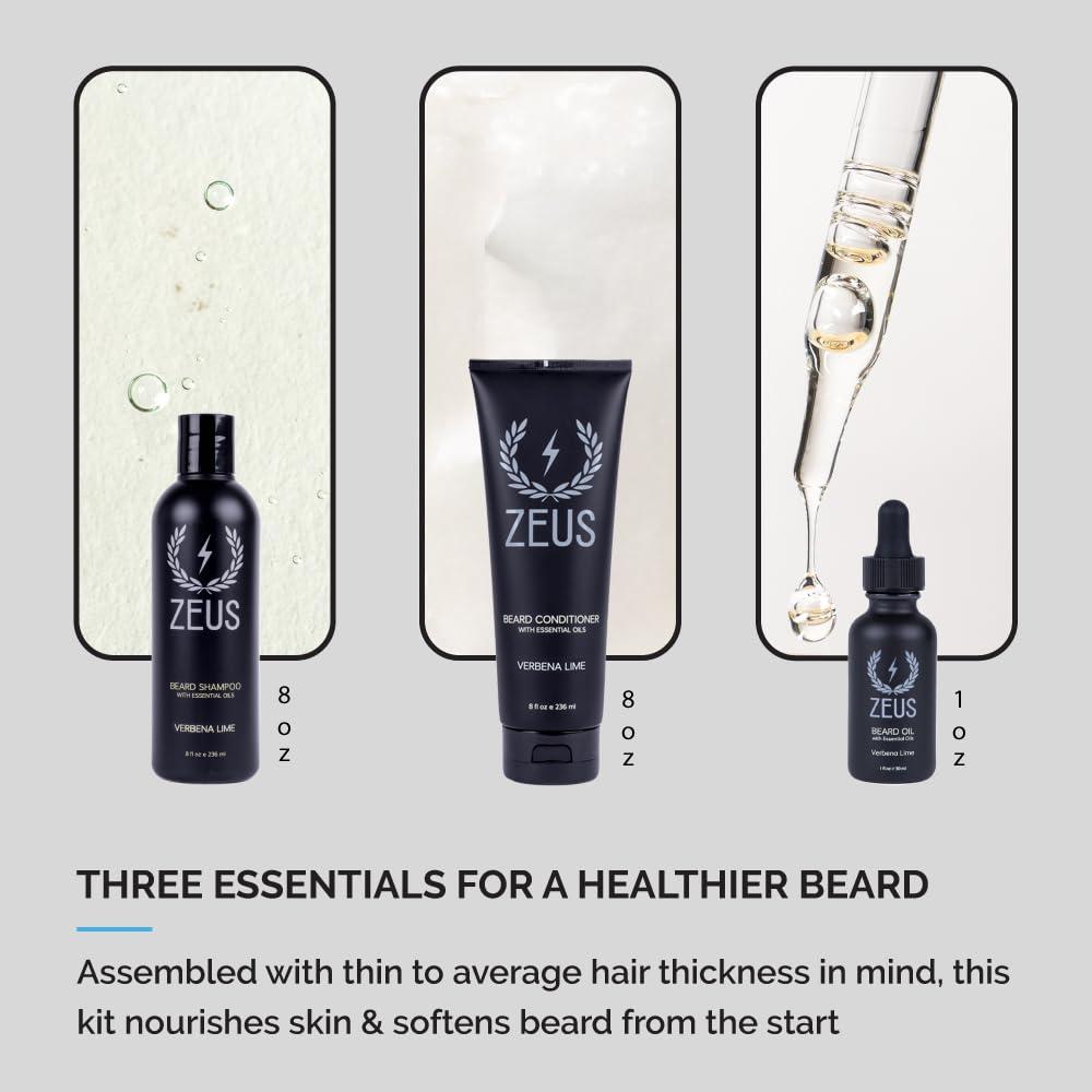 ZEUS ZEUS Starter Beard Wash & Beard Oil Kit for Men, Soften, Hydrates, & Moisturizes Facial Hair (Verbena Lime) MADE IN USA