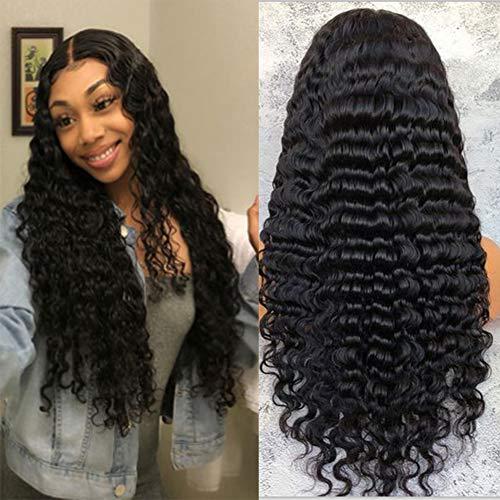 Wig Slayer Transparent Lace Deep Wave Lace Front Human Hair Wigs Pre Plucked Brazilian Full Lace Wig 130% African American 13x6 Lace Wigs with Baby Hair (18 inch, 13x4 Lace Front Wig)