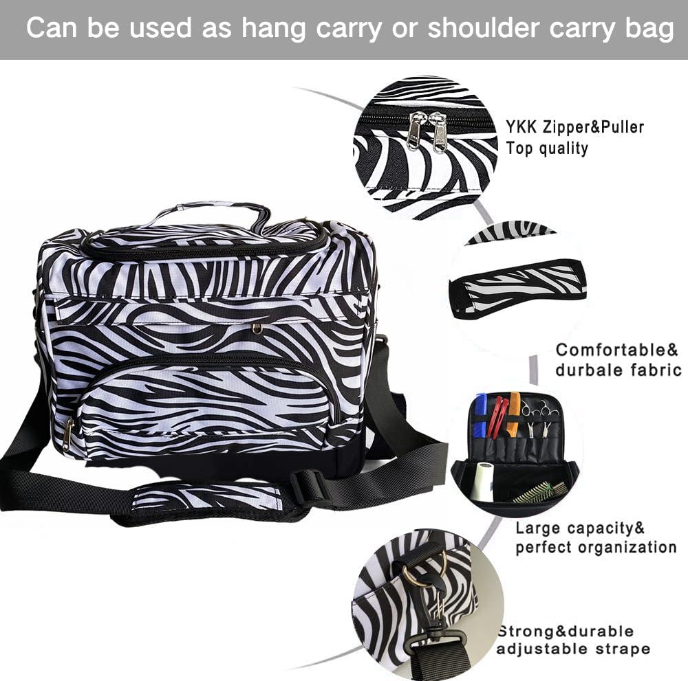 UISKOOPW UISKOOPW Hair Stylist Caddy Bag Hair Product Organizer Barber Bags for Clippers and Supplies with Shoulder Strap Hair Makeup Salon Organizer Bag (Zebra)