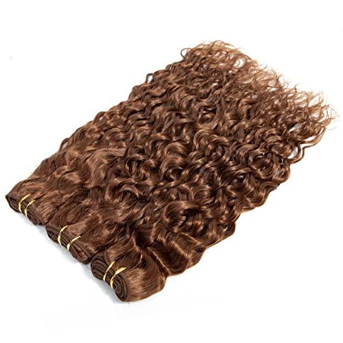 FEEL ME FEEL ME Brazilian Water Wave Bundles Brown Human Hair Bundles 8A Mink Water Wave Brazilian Hair Weave 3 Bundles Colored 30 Deep Curly Human Hair Extension 300gram(10 12 14?