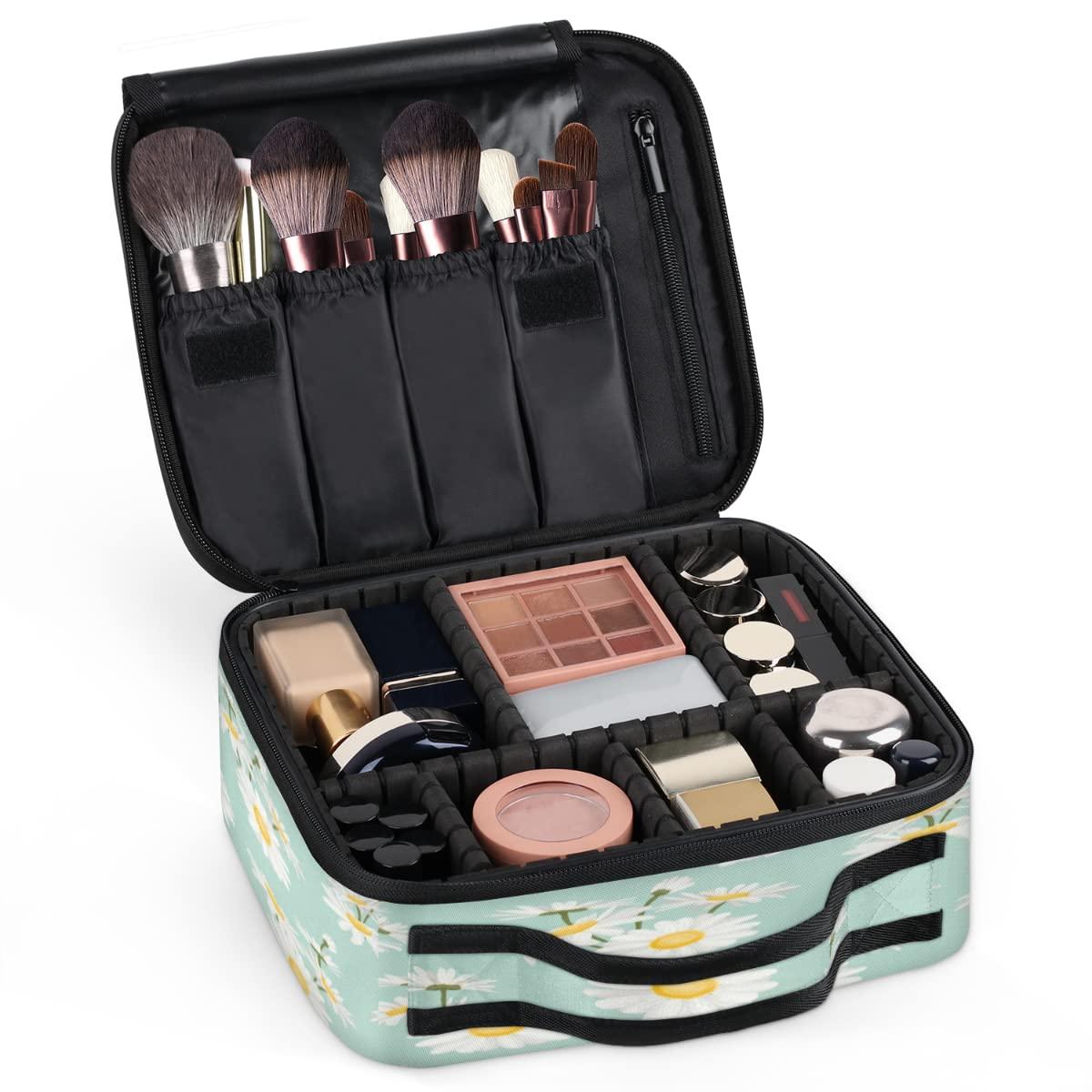 XMNYGJ XMNYGJ Funny Daisy Makeup Train Case Travel Makeup Bag Professional Cosmetic Organizer Portable Storage Box with Adjustable Dividers for Cosmetics Makeup Brushes Toiletry