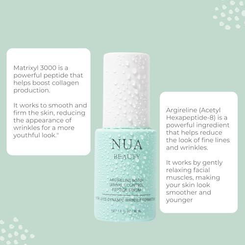 NUA BEAUTY Argireline Peptide Serum with Matrixyl 3000 Botox Alternative for Anti-Aging, Fine Lines, and Wrinkle Reduction Hydrating, Vegan Formula 1 Fl Oz (30ml)
