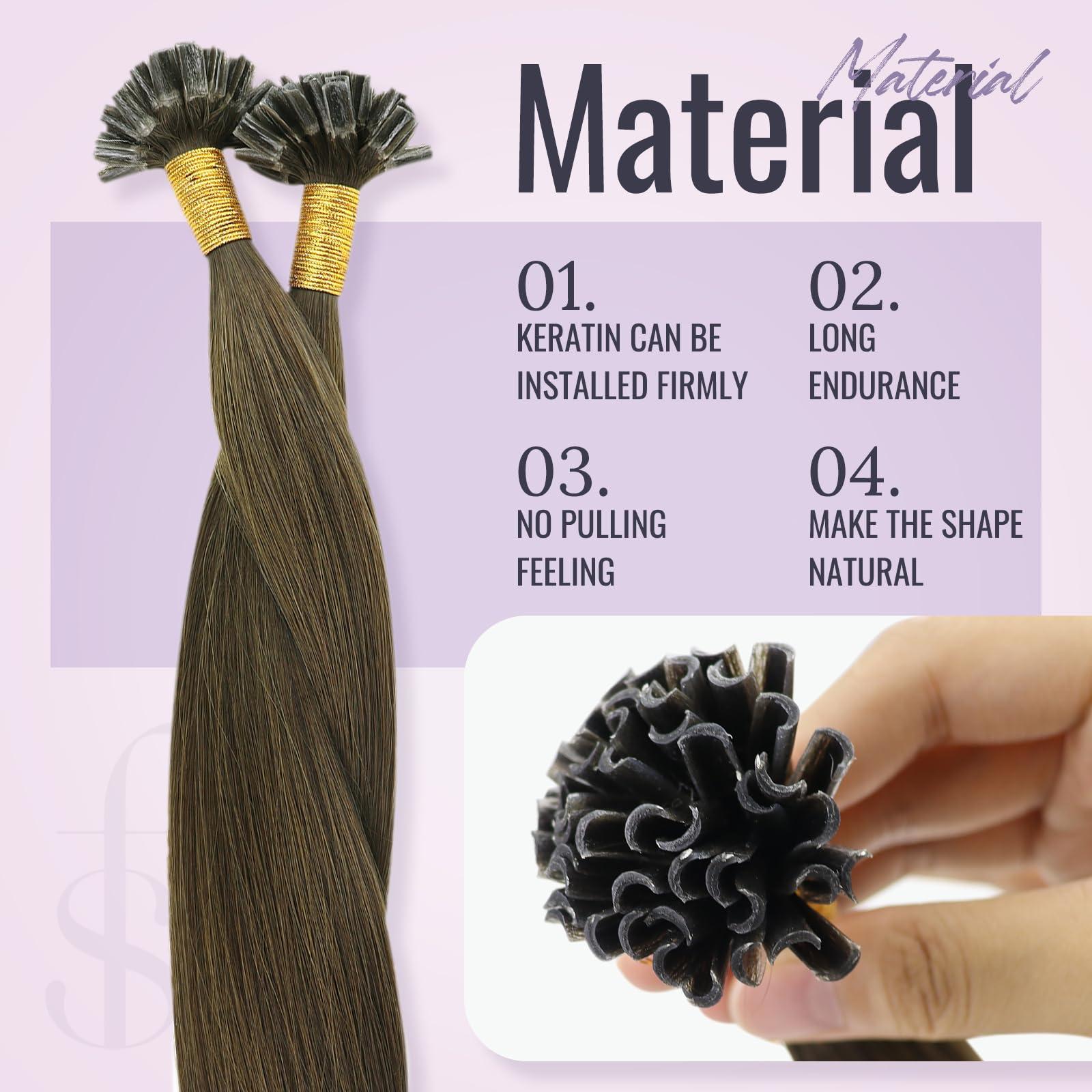 Fshine Fshine Keratin Tip Hair Extensions Human Hair Brown Fusion Hair Extensions 50g U Tip Hair Extensions Human Hair Pre Bonded Kertatin Hair Extensions Dark Brown 22 Inch Keratin Bondings Remy Hair