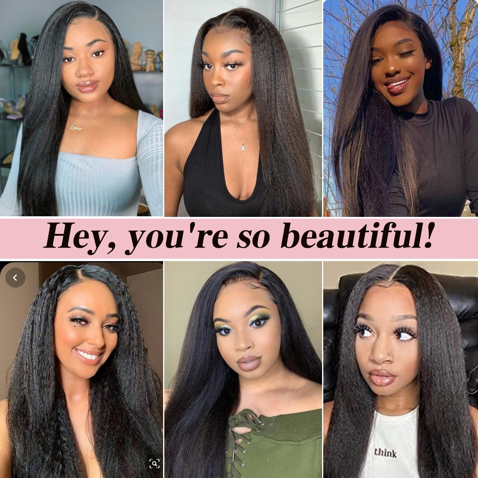 Jennandra Yaki Straight Human Hair Bundles Yaki Bundles Human Hair 3 Bundles Human Hair 100% Unprocessed Brazilian Virgin Hair Bundles Yaki Human Hair Extensions Natural Color(1B-Yaki-26 28 30Inch)