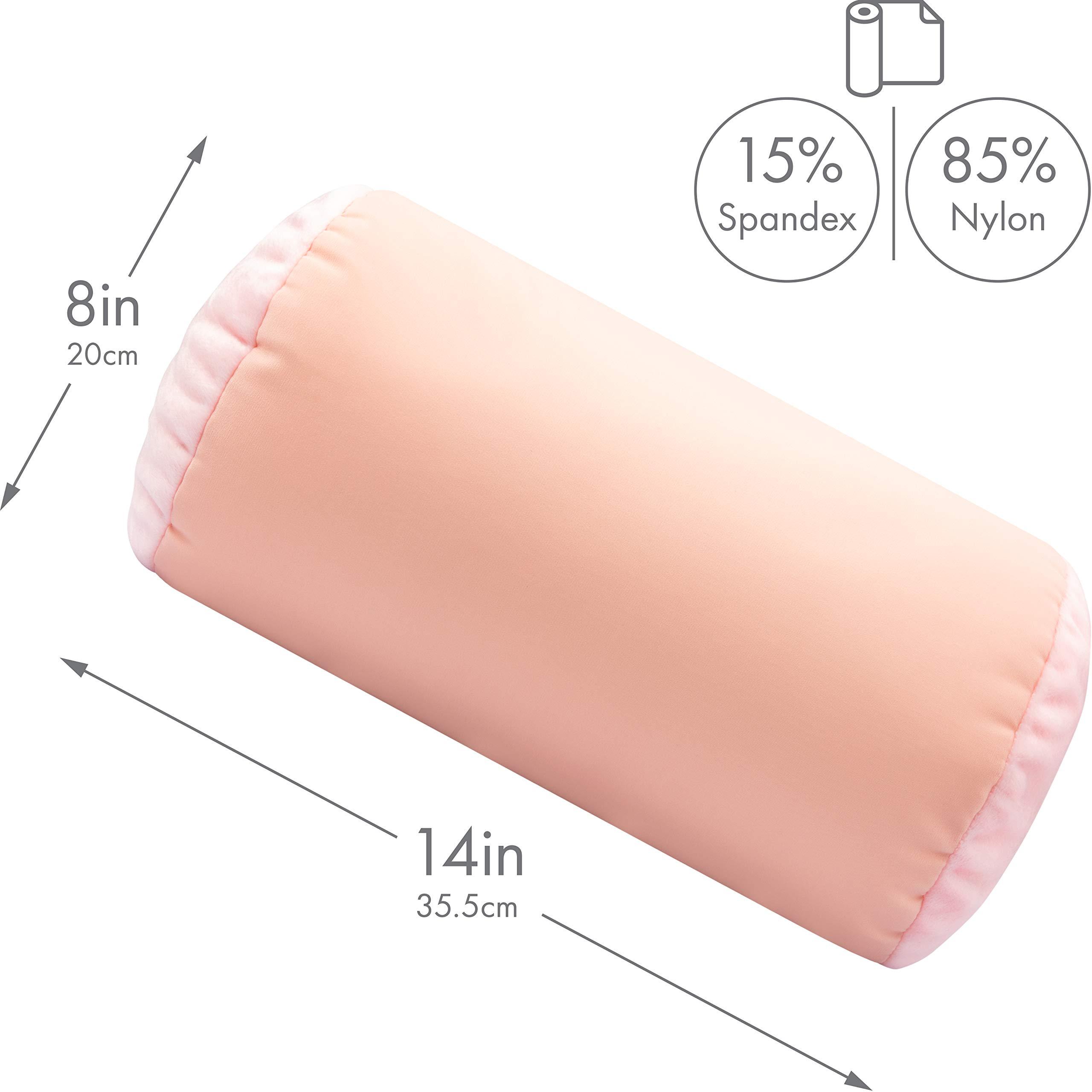 PILLOWY Microbead Bolster Neck Roll Pillow, Gently On Body, Head, Neck & Shoulders No Pain Rest, Relax Sleep - Silky Feel Prevent Wrinkles & Hair Breakage - Lightweight Cylinder Tube, 14" x 8", Cream Peach