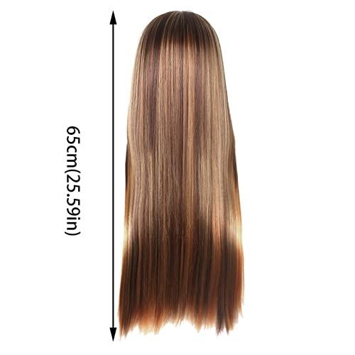 Bagmrteho Bagmrteho Women\'s Brown Highlight Ombres Human Hair Wigs Long Brazilian Hair Wigs Rubber Bands Hair (Gold, One Size)
