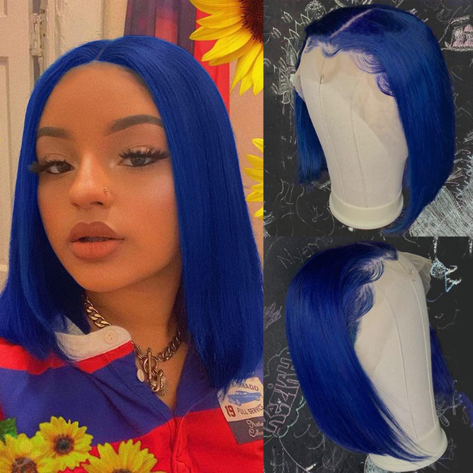 Lovigs Lovigs Blue Lace Front Wigs Human Hair Natural Hairline Short Bob Wigs 13x4 Transparent Lace Blue Wigs for Women Blue Bob Wig Human Hair (10 Inch)