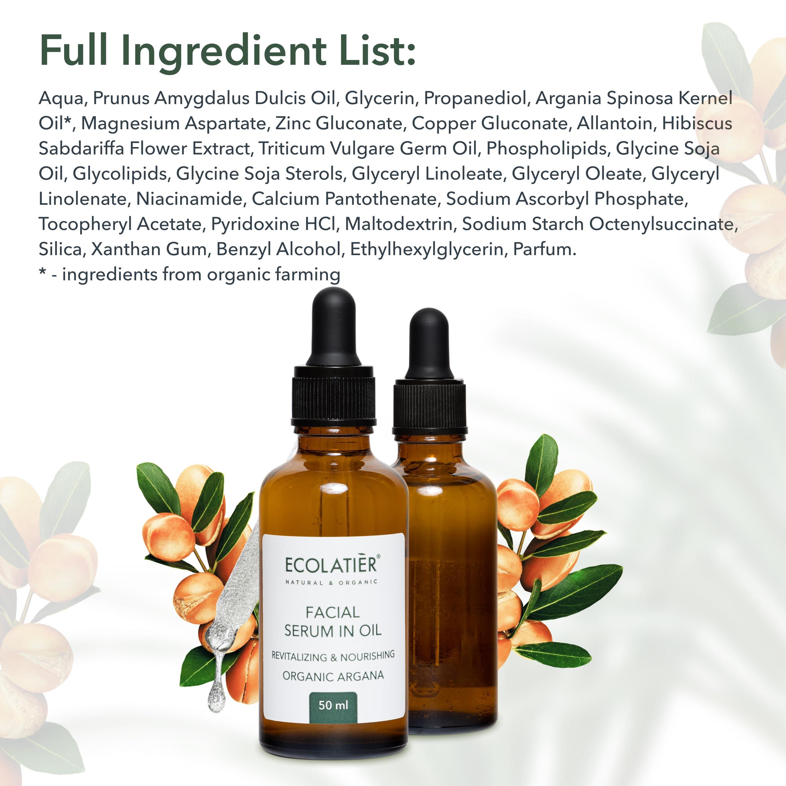 ECOLATIR Face Serum with Organic Argan Oil 98.4% Natural, Hydrating Anti-Aging Facial Serum, Revitalizing & Nourishing, Improves Skin Elasticity, 1.7 Fl Oz - ECOLATIER