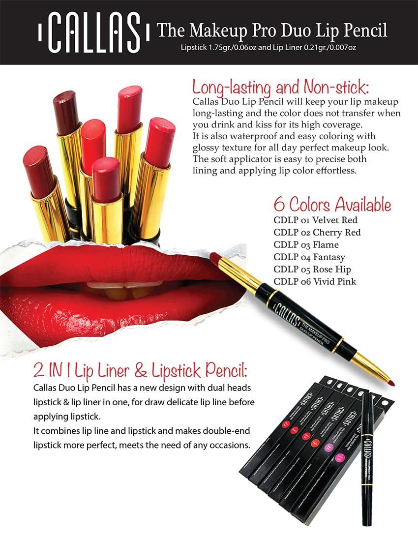 Callas Callas The Makeup Pro Duo Lip Pencil - (Vivid Pink, 2 in 1 Lip Liner & Lipstick Pencil)