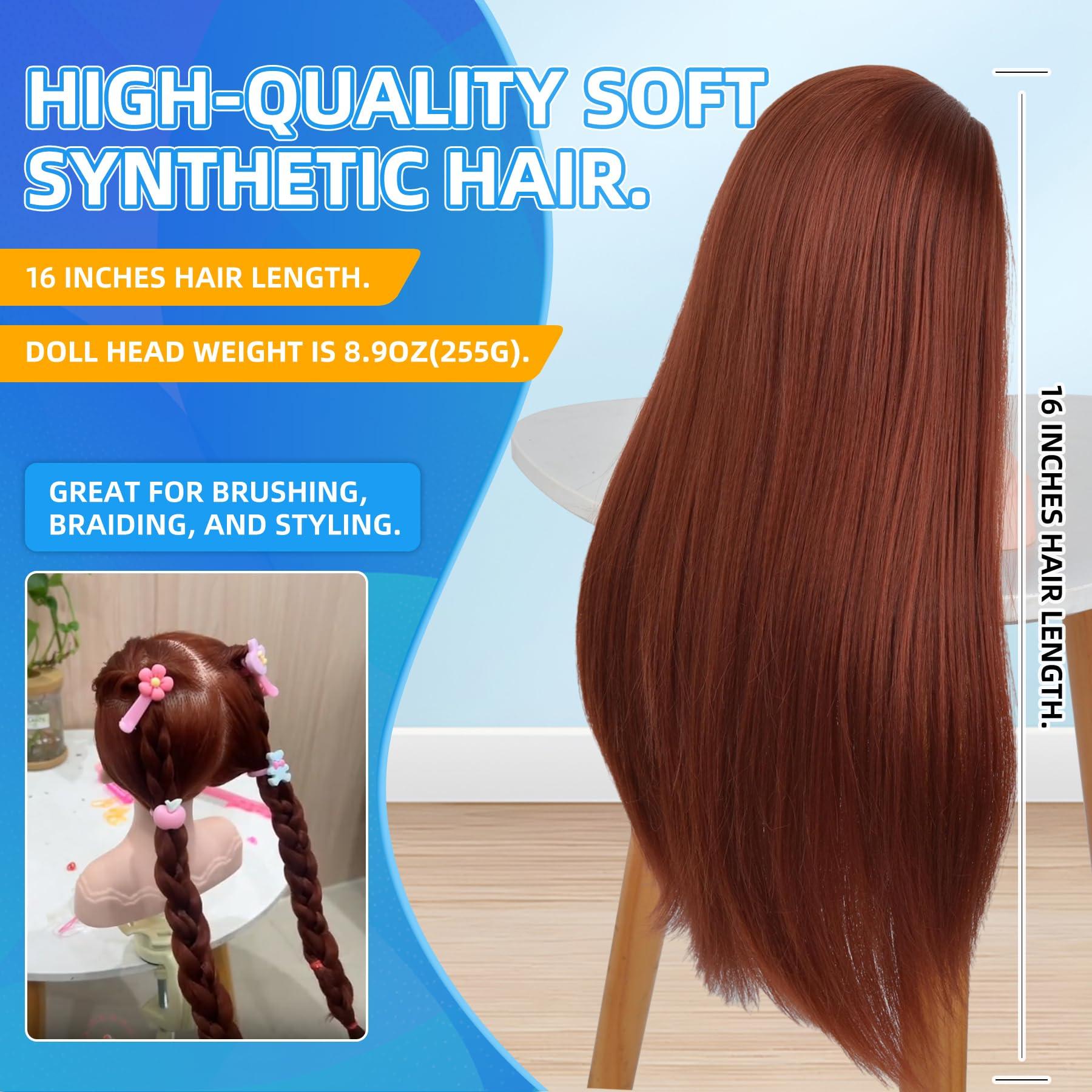 PERFEHAIR PERFEHAIR Doll Head for Hair Styling,Kids & Girls Small Mannequin with Soft Brown Hair, Braiding & Cosmetology Practice, Includes Clamp & Styling Tools