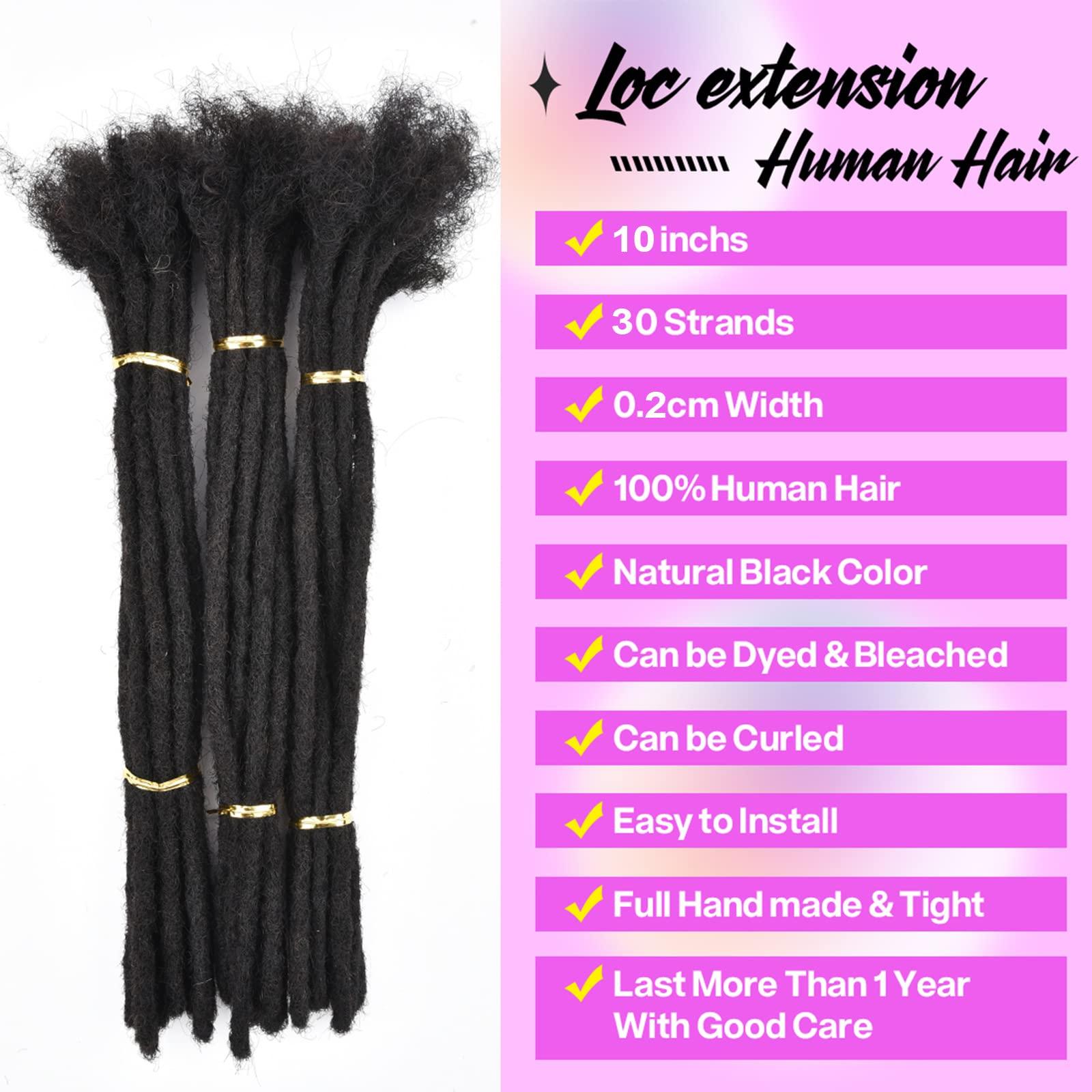 Dula A Loc Extensions Human Hair Dreadlock Extensions for Men/Women 100% Real Human Hair Permanent Dreadlock Extensions Locs Extensions Human Hair Can Be Dyed (30 Locs-10 Inch, 0.2cm-1B Natural Black)