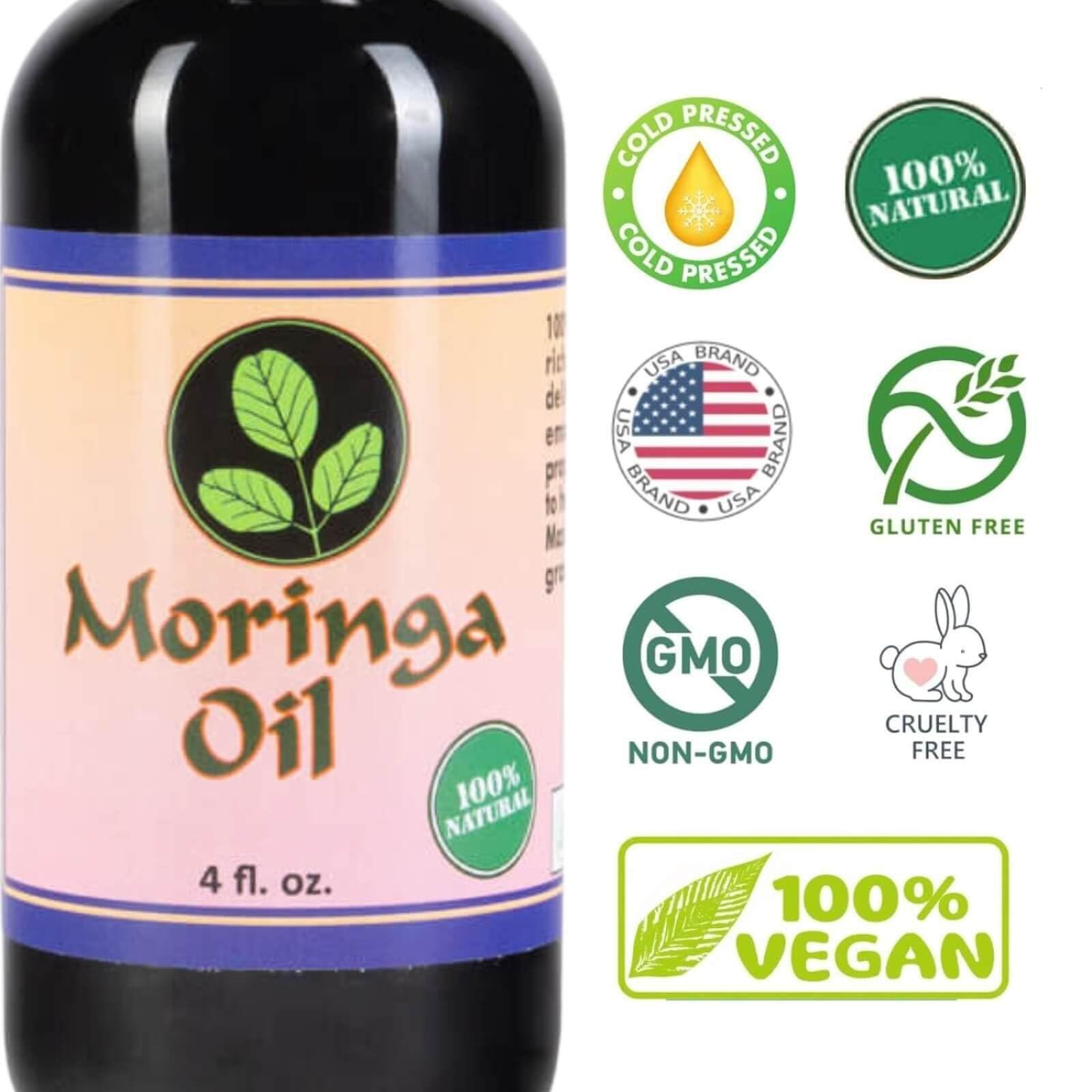 Moringa Energy Life Moringa Energy Life Moringa Oil 4 oz 100% Pure Moringa Seed Oil, Cold-Pressed for Face, Skin and Hair, Body, Oil