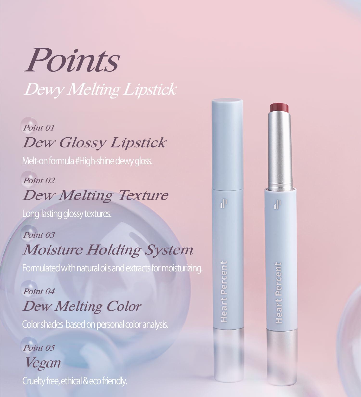 Heart Percent Heart Percent Dote On Mood Dewy Melting Lipstick High-Shine Glow & Wet Look Glossy Finish Lip Color, 01. Dewy Glow