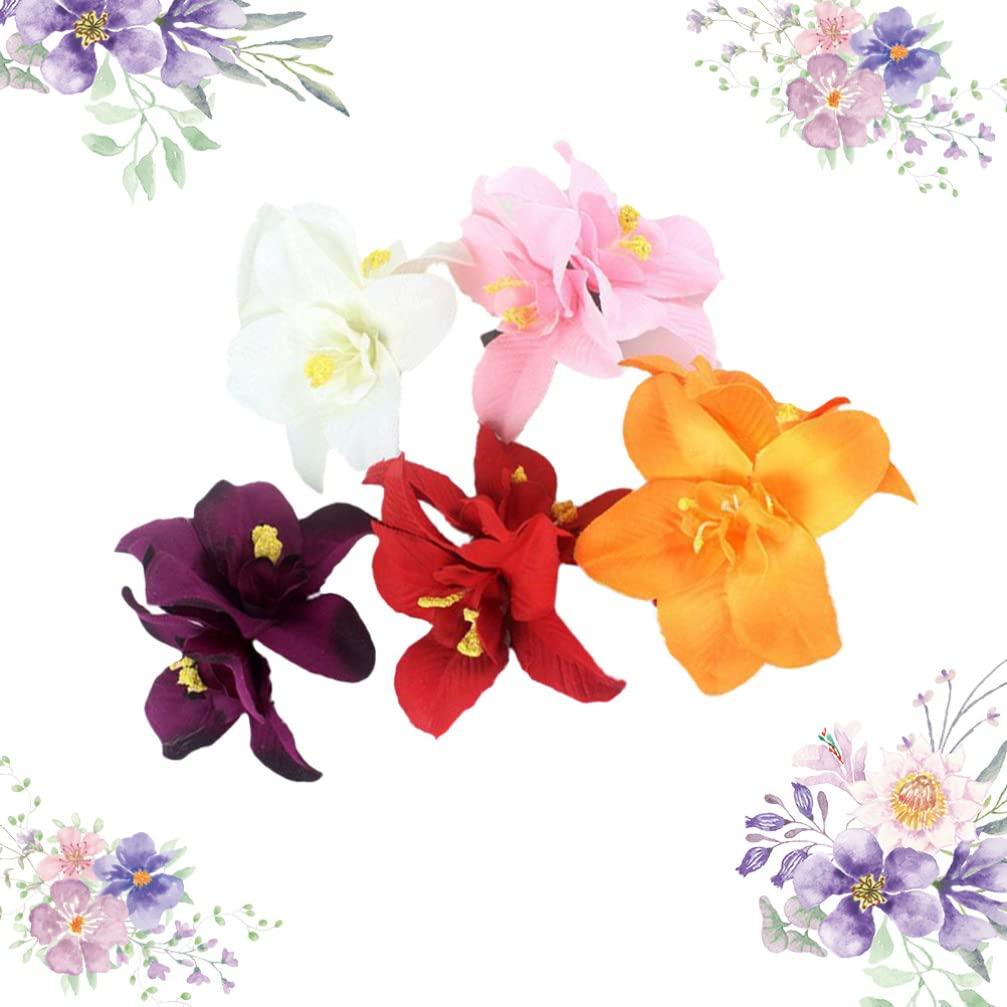 INOOMP INOOMP 5pcs Artificial Hair Clip Hawaiian Hibiscus Plumeria Hairpin Orchid Headdress Headwear Hawaii Hawaiian Plumeria Clips Bridal Wedding Party Beach for Woman Girl Lady