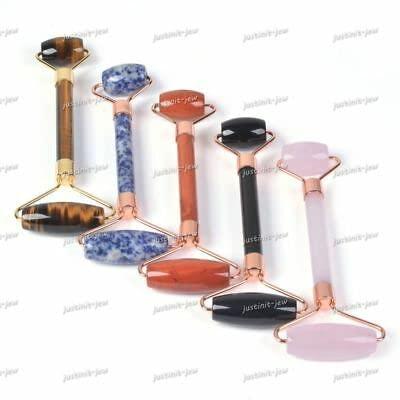 BEAD_CRYSTAL-NK Natural Gemstone Roller Facial Massage Tool Crystal Anti-Aging Therapy - (Stone:Red Jasper)
