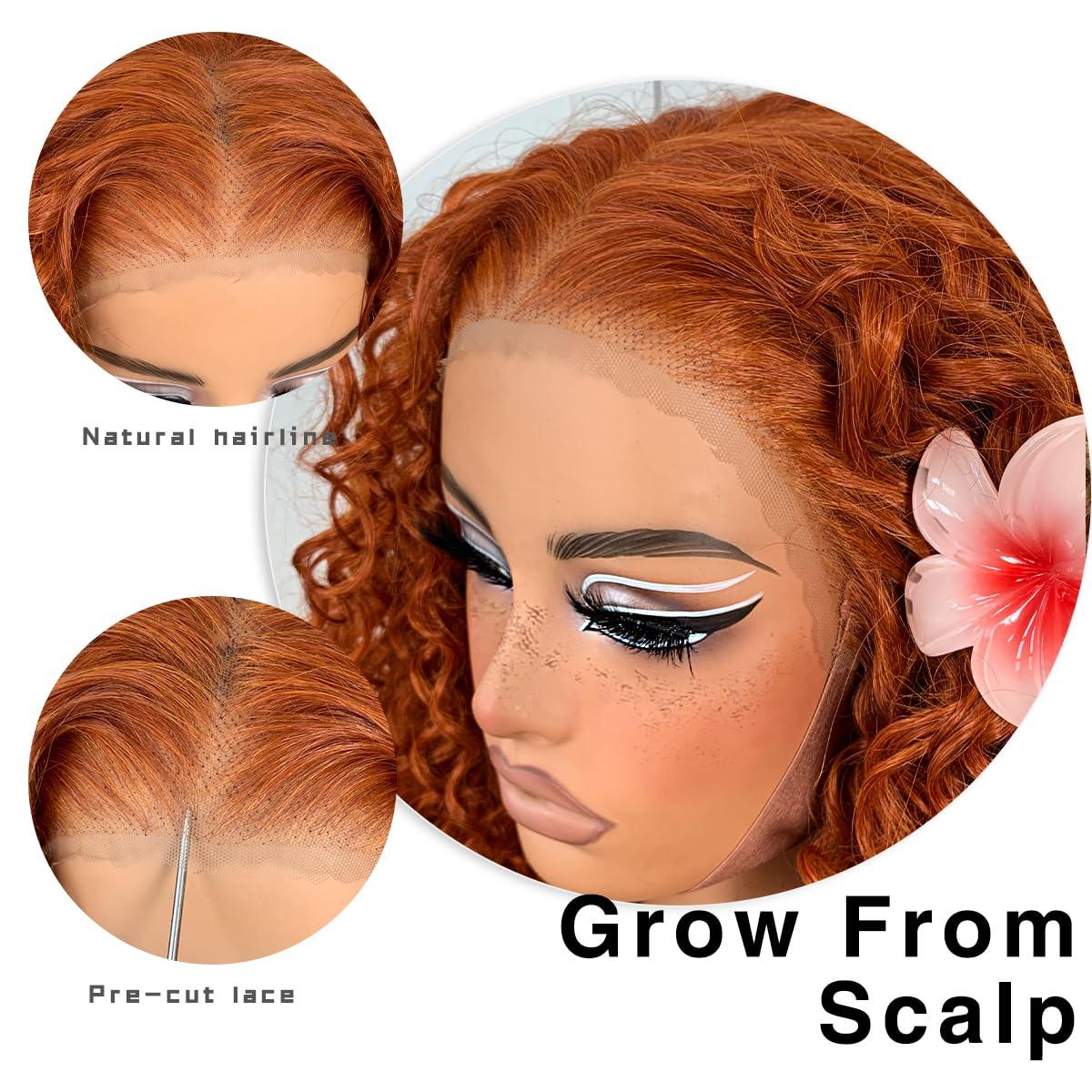 MITIMES MITIMES Glueless Ginger Curly Wig Pre-Plucked Wear And Go Synthetic HD Lace Front Wig 13x6 Layered Afro Curly Wig For Beginners 18 Inch