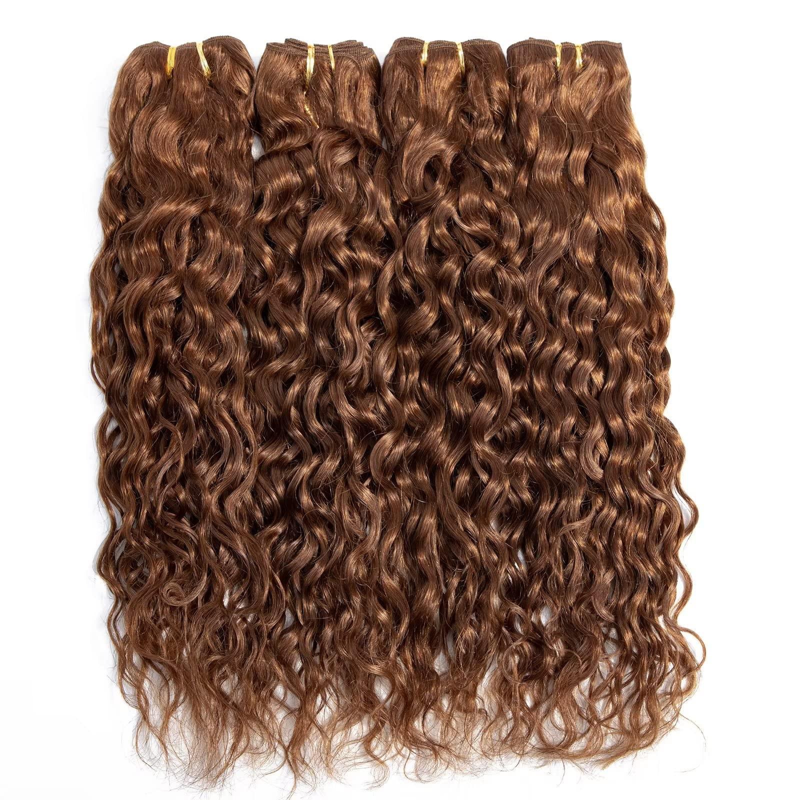 FEEL ME FEEL ME Brazilian Water Wave Bundles Brown Human Hair Bundles 8A Mink Water Wave Brazilian Hair Weave 3 Bundles Colored 30 Deep Curly Human Hair Extension 300gram(10 12 14?