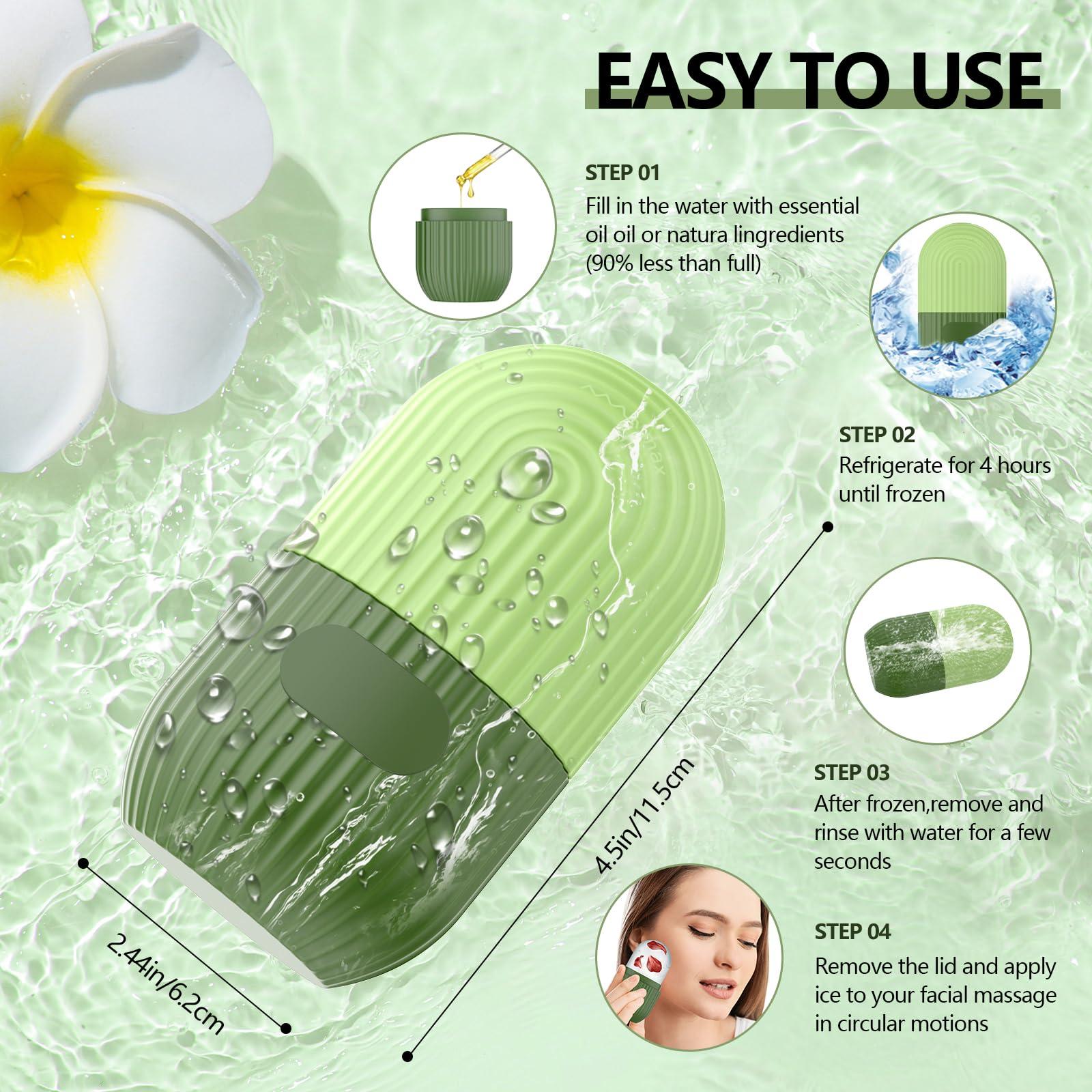 ZPU Ice Roller for Face and Eye, Silicone Ice Facial Roller Ice Holder, Face Ice Mold Skin Care, Face Icers Reusable Ice Cube Roller for Shrink Pores Anti Wrinkle Reduce Puffiness, Green