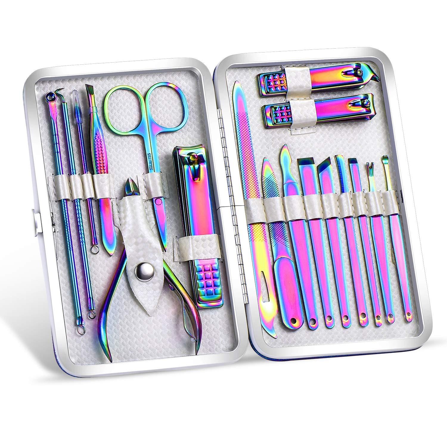 SFYDOM 2020 New Rainbow Manicure Kits 18 Pcs Nail Clippers for Women Gift SFYDOM Women's Rainbow Leather Manicure Set (18-RainbowManicure Kits)