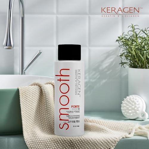 KERAGEN KERAGEN - Brazilian Keratin Smoothing Treatment, Blowout Straightening System for Dry and Damaged Hair - Forte, Sulfate Free - Eliminates Curls and Frizz, Medium to Coarse Hair (2 Oz)
