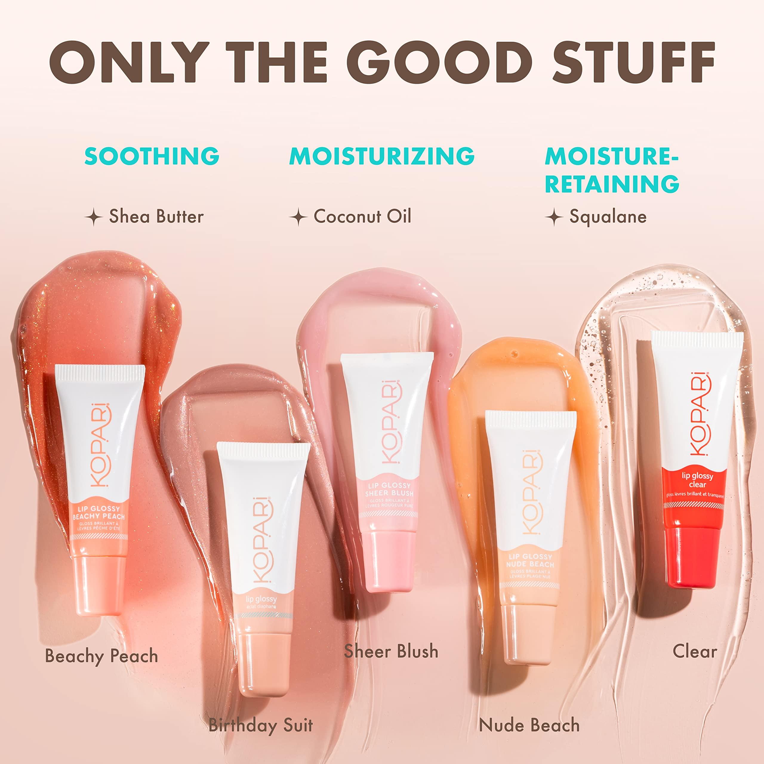 Kopari Kopari Coconut Lip Glossy - Clear Lip Oil Gloss, Sheer Non Stick Gloss, Hydrating and Moisturizing, Infused with Shea Butter & Squalane, Clear